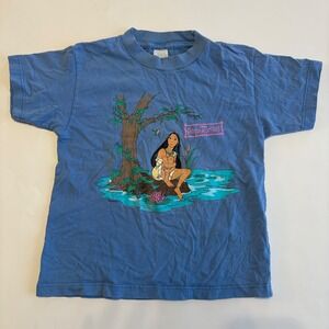 Vintage Disney Pocahontas Tee Girls 6/7‎ Blue Purple Graphic Tshirt Cotton